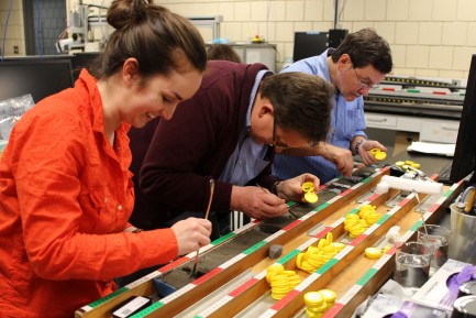 Researchers examine core sample