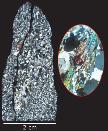 Polished rock under a microscope