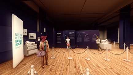 Rendering of people in a museum exhibit