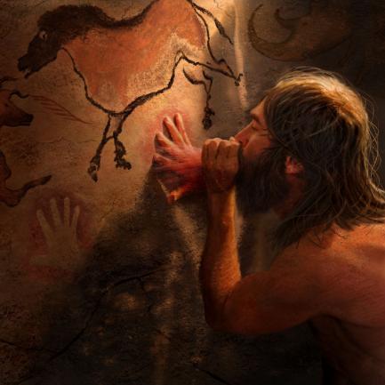 Artist's rendering of paleolithic artist