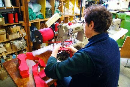 Worker making shoes
