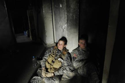 Group of exhausted soldiers