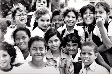 Black and white photo of children