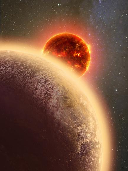 Planet in foreground silhouetted against sun
