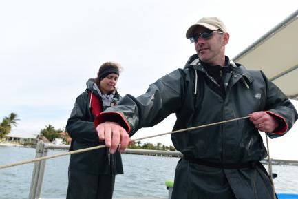 Researchers aboard boat