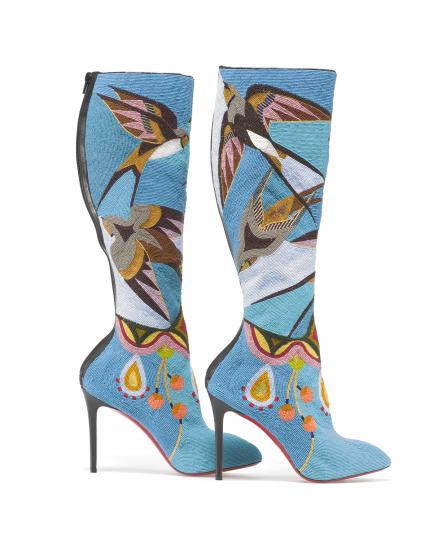Embellished blue spike heel boots