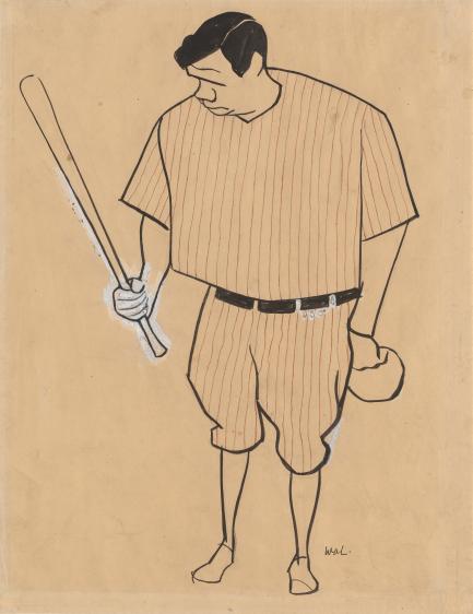sketch of Ruth holding bat