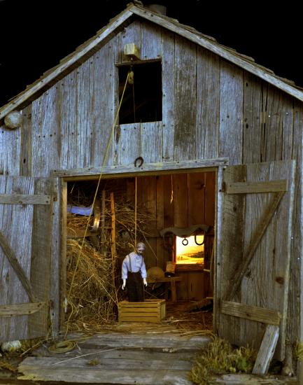 Model of man hanging in barn