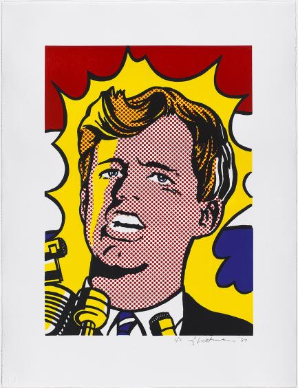 Cartoon-like portrait of Kennedy