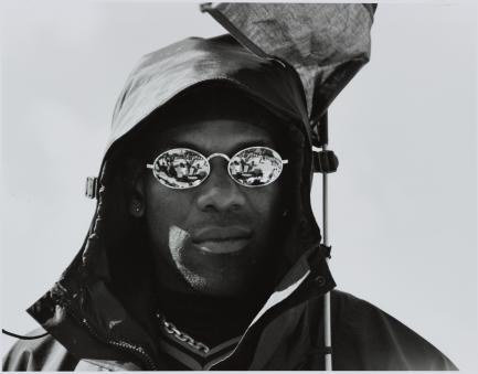 Portrait of man wearing mirrored sunglasses