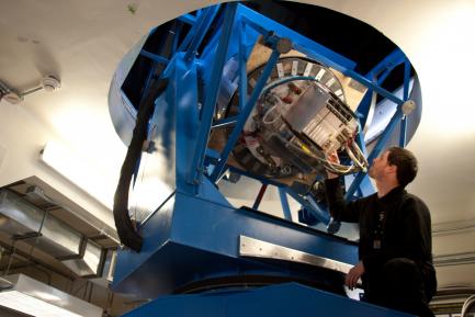 Graduate student Justus Brevik tests the BICEP2 readout electronics. Steffen Ric