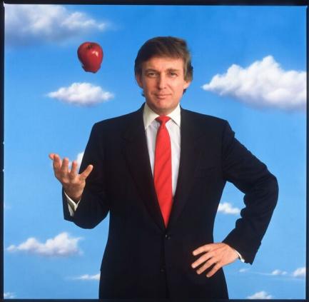 Portrait of Trump tossing an apple in the air