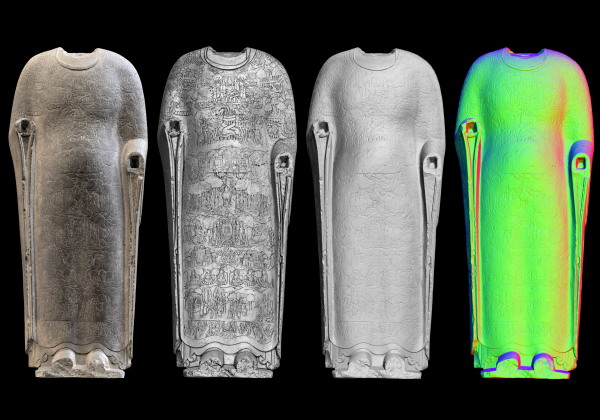 Cosmic Buddha sculpture shown with multiple image effects.